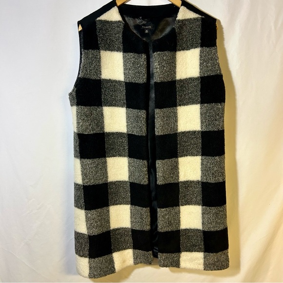Talbots size 3X Buffalo Plaid Vest Black White long checkered wool blend - Picture 1 of 6